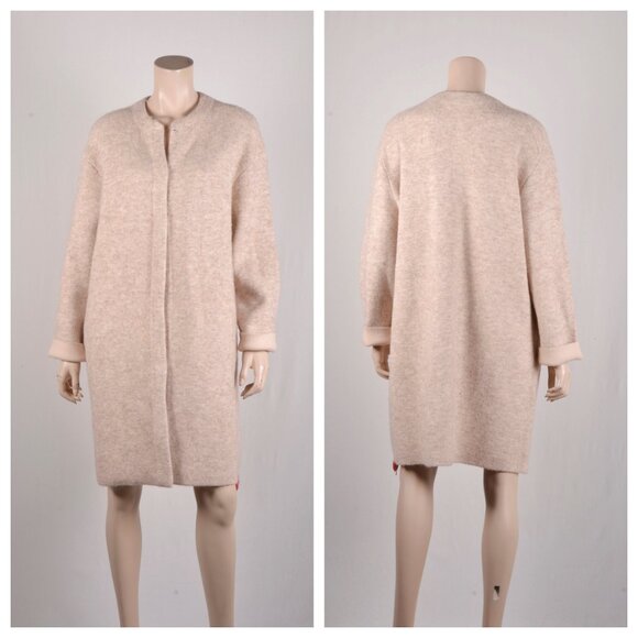 Vince Textured Soft Sculpted Knit Car Coat Heather Wheat Cream - Picture 3 of 5